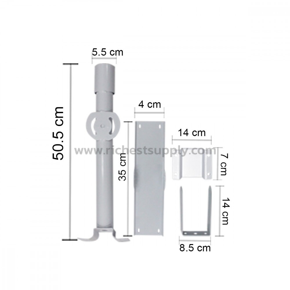 Dimensions ขาและอุปกรณ์โคมไฟถนนโซล่าเซลล์ IWACHI 100W