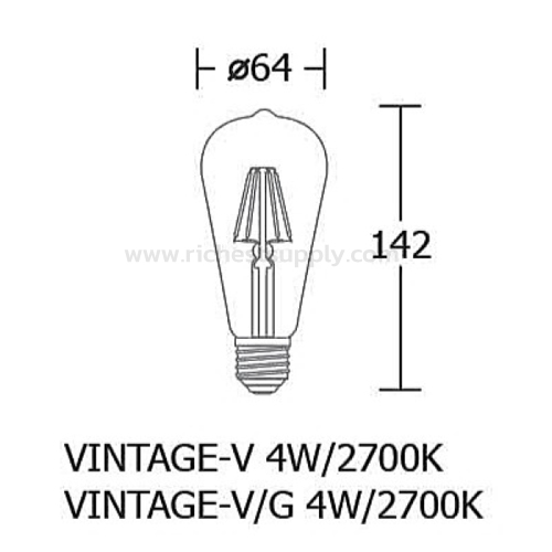 Dimensions หลอดไฟวินเทจ LED 4W BEC Vintage-V, V-G