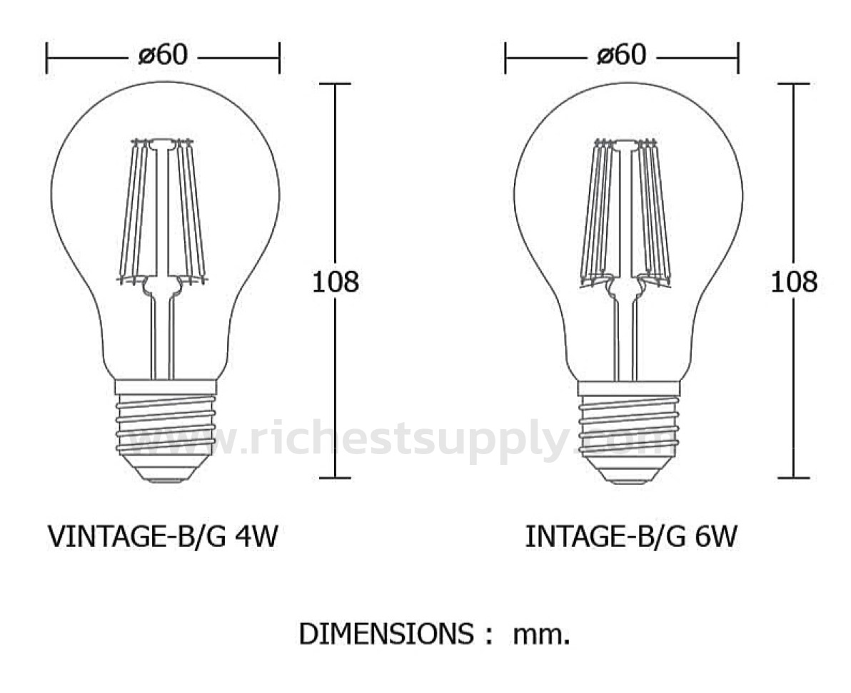 Dimensions หลอดไฟวินเทจ BEC LED Vintage