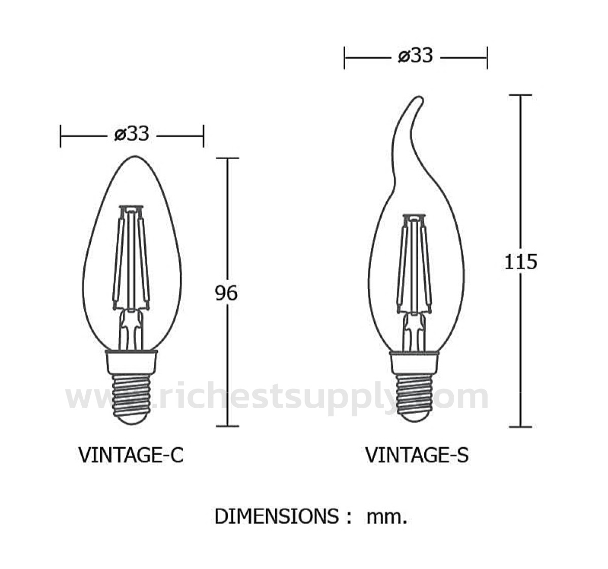 Dimensions Vintage-C, S BEC 2W