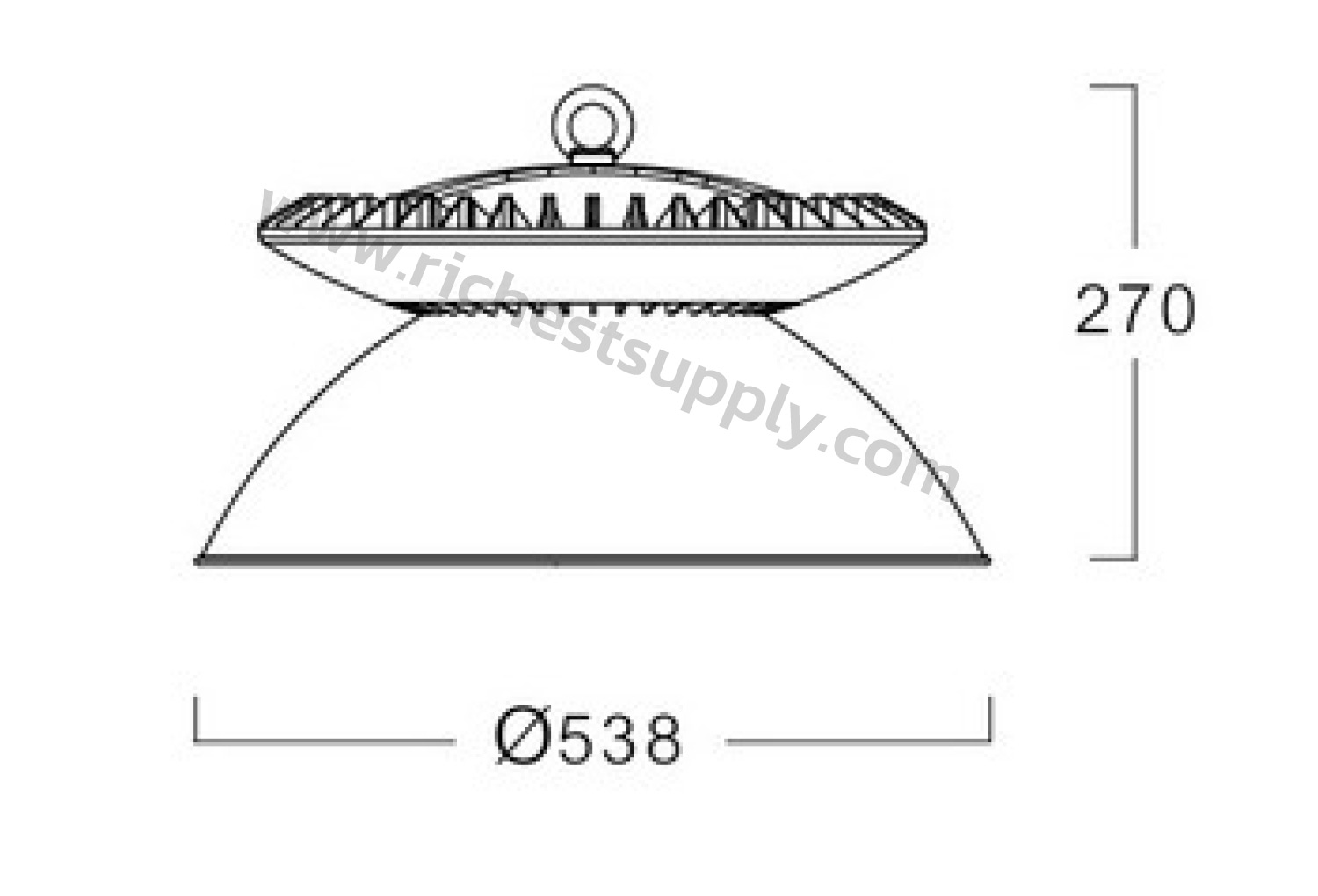 Dimensions โคมไฮเบย์ LED 120W L&E HBL562