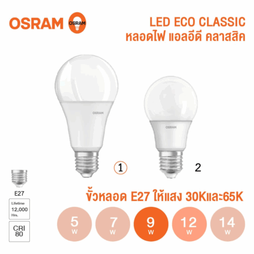 OSRAM หลอดไฟ 9W E27 LED Bulb ECO CLASSIC