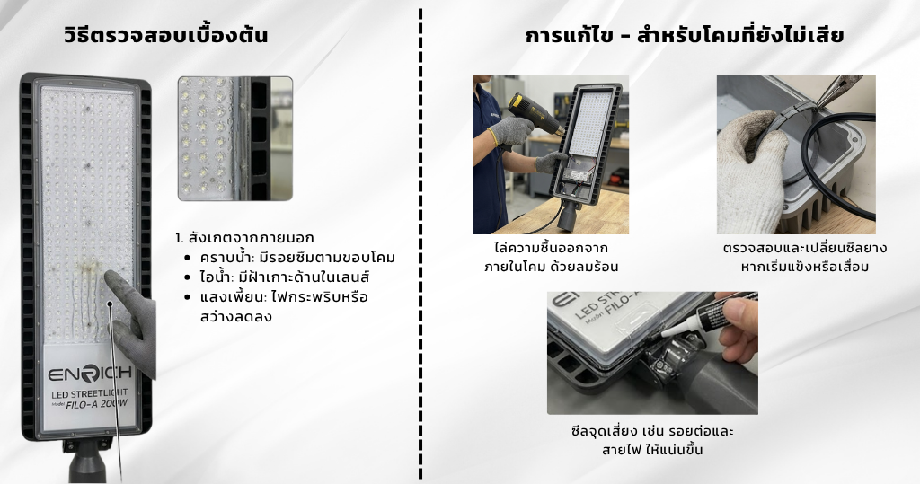ขั้นตอนการตรวจสอบและแก้ไขโคมไฟถนน