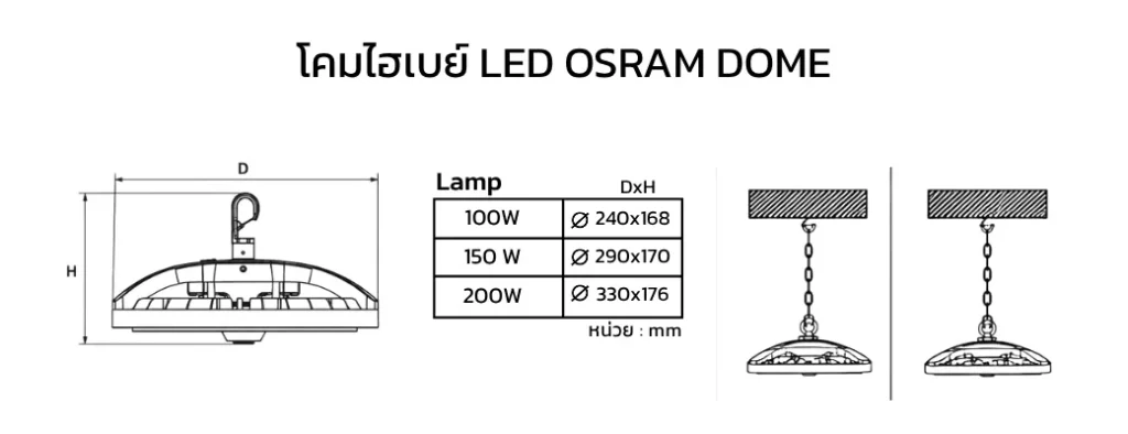 DI โคมไฮเบย์ LED OSRAM DOME 100-150-200 W